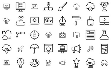 Set Of Art Design Development Line Icons Vector Symbols Apps, Websites Ui Designs Suitable For Server,Setting,Internet,Development,Cloud Set Vector Flat Line Icons