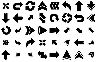 A Collection Of Arrows Solid Icons Web Header Banner Design Containing Right,Top,Arrow,Direction,Up Simple Black Style Symbol Sign For Apps And Website, Vector Illustration