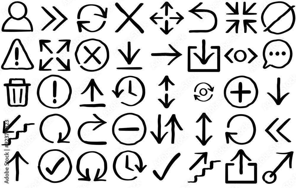 Poster set of linear arrow vector symbols apps, websites ui designs suitable for arrow,warning,hand-drawn,f