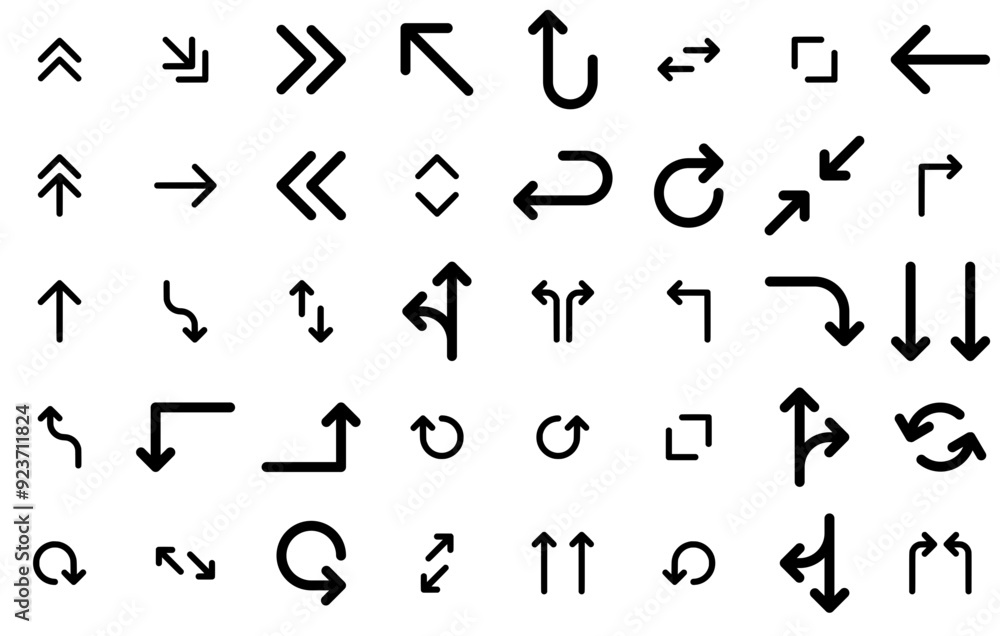 Poster set of linear arrow icons web header banner design containing left,turn,right,arrow,direction vector