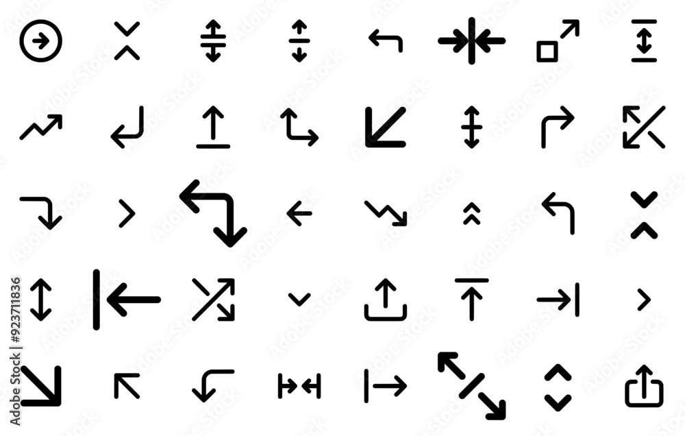 Poster set of linear arrow icons silhouette vector logo design containing direction,navigation,arrow,locati