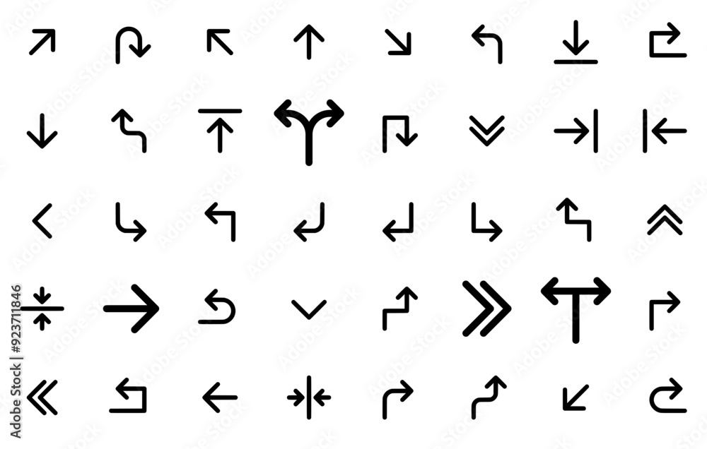 Poster a collection of arrow isolated silhouette solid icons with navigation,arrow,left,direction,arrows pi