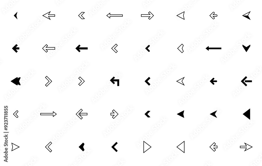 Poster a collection of arrow icons collection isolated silhouette solid icons including up,arrow-sign,direc