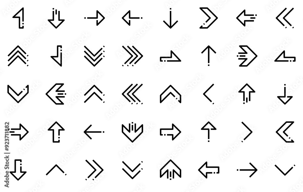 Poster set of linear arrow outline icons silhouette vector logo design containing cursor,direction,arrow,up