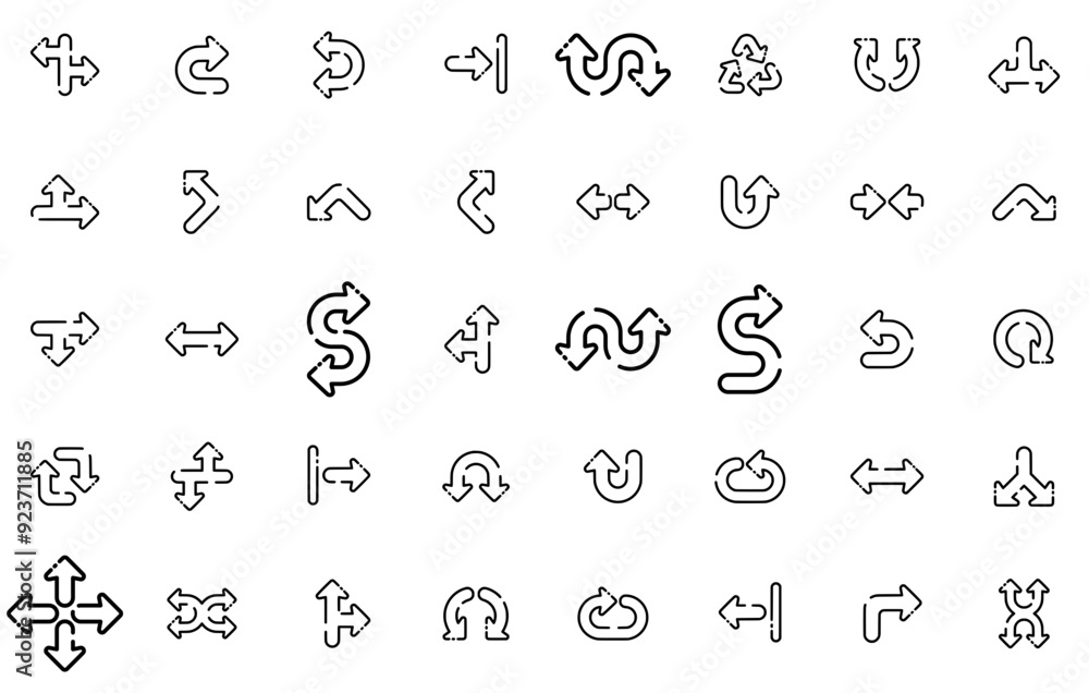 Poster mega set of vector arrow outline icons collection isolated silhouette solid icons including arrow,di