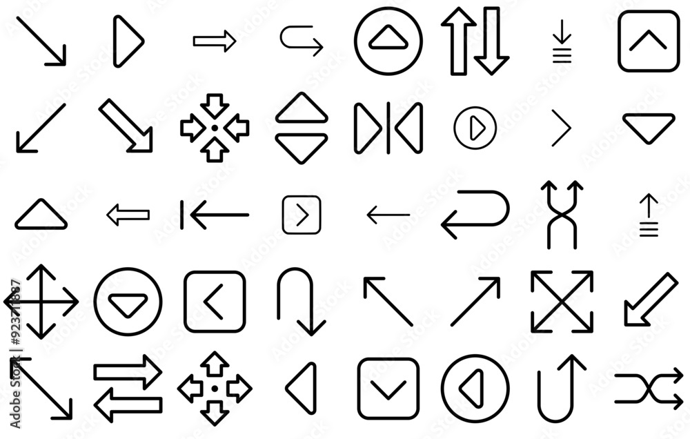 Poster mega set of vector arrow outline icons collection isolated silhouette solid icons including arrow,ri