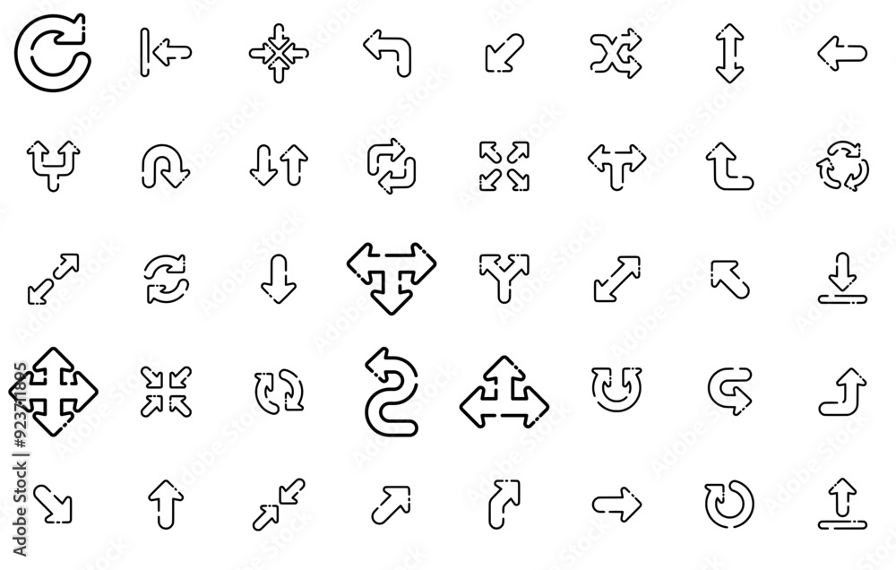 Poster mega set of vector arrow outline icons collection isolated silhouette solid icons including directio