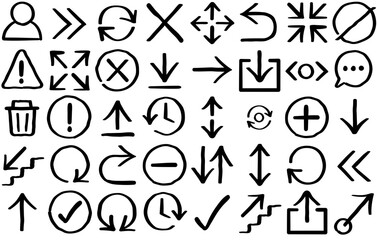Set Of Linear Arrow Vector Symbols Apps, Websites Ui Designs Suitable For Arrow,Warning,Hand-Drawn,Friendly,Wrong Vector Icon Set Linear Pictogram Pack