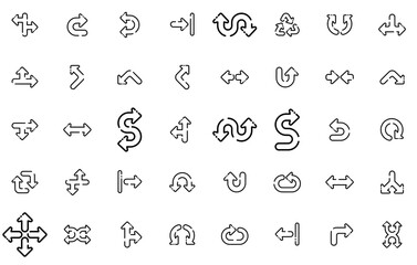 Mega Set Of Vector Arrow Outline Icons Collection Isolated Silhouette Solid Icons Including Arrow,Direction,Navigation,Ui,Sign Set Vector Flat Line Icons