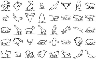 Mega Set Of Vector Animals Line Icons Collection Isolated Silhouette Solid Icons Including Elephant,Animal,Fish,Cat,Frog Pictograms And Infographics Design Elements Vector Illustration