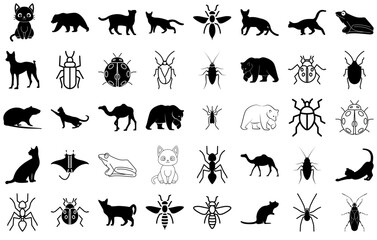 Mega Set Of Vector Animal Vector Symbols Apps, Websites Ui Designs Suitable For Insect,Bug,Pet,Animal,Virus Business Infographic Elements Logo Vector Illustration
