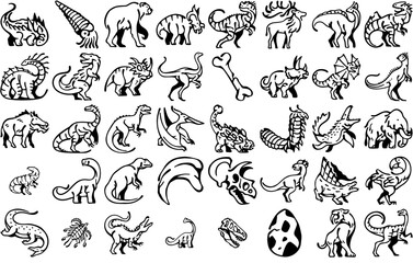 Mega Set Of Vector Ancient World Vector Symbols Apps, Websites Ui Designs Suitable For Jurassic,Dino,Prehistoric,Dinosaur,Fossil Vector Icon Set Linear Pictogram Pack