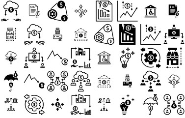 A Collection Of Alternative Finance Isolated Silhouette Solid Icons With Investment,Currency,Alternative-Finance,Financial,Financial-Management Vector Icon Set Linear Pictogram Pack