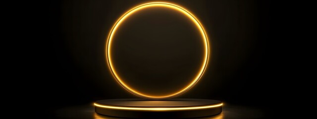 Abstract golden background with a podium for product presentation
