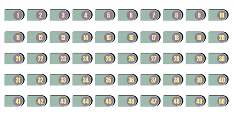 Number 1 to 50 premium digital black yellow blue shadow rectangle circle icon design.3