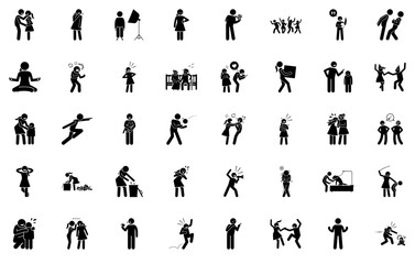 Set Of Action Feeling Emotion Alphabet C Vector Symbols Apps, Websites Ui Designs Suitable For Mother,Woman,Man,Child,Person Outline Icons Collection. Simple Vector Illustration