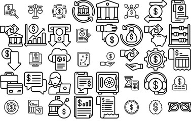 Set Of Accounting Outline Icons Collection Isolated Silhouette Solid Icons Including Financial,Cash,Money,Finances,Accountant Business Infographic Elements Logo Vector Illustration