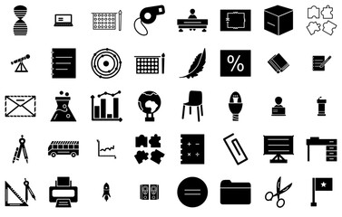 A Collection Of Education Science Icons Silhouette Vector Logo Design Containing Classroom,Math,Science,Structure,Education Set Vector Flat Line Icons