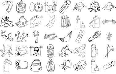 Set Of Active Holidays Isolated Silhouette Solid Icons With Outdoors,Travel,Hiking,Active-Leisure,Camping Business Infographic Elements Logo Vector Illustration