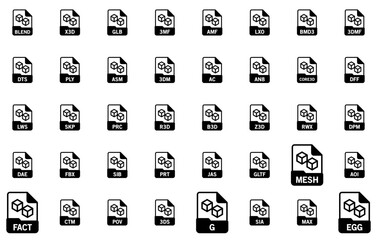 Mega Set Of Vector D Graphics File Format Icons Web Header Banner Design Containing File,Ma,Document,Format,Md2 Stroke Icon Collection. Vector Illustration