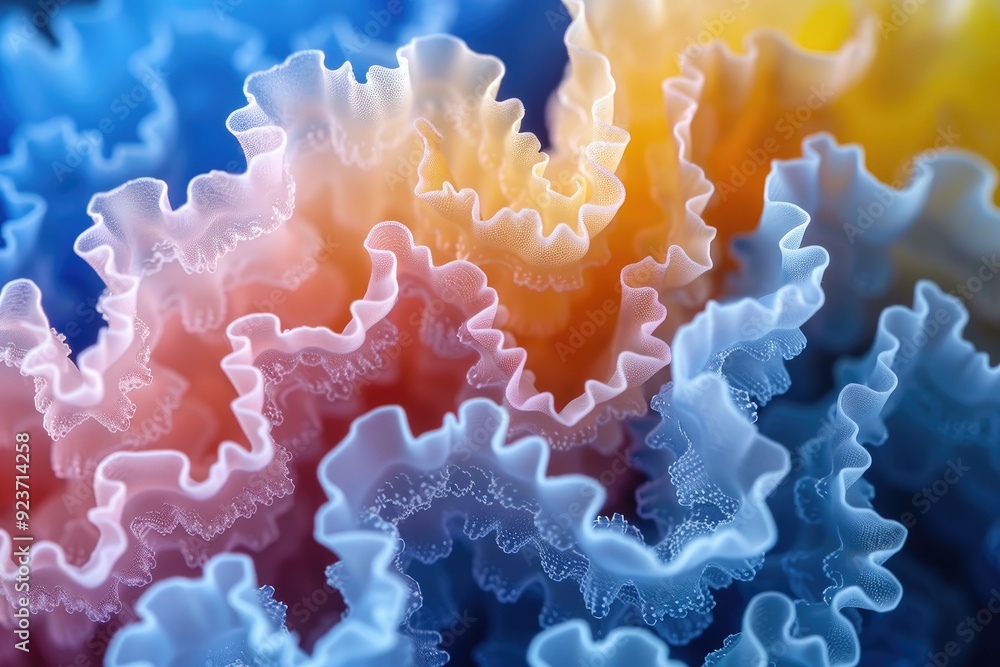 Poster abstract close-up of multicolored ruffled fabric with a dotted pattern