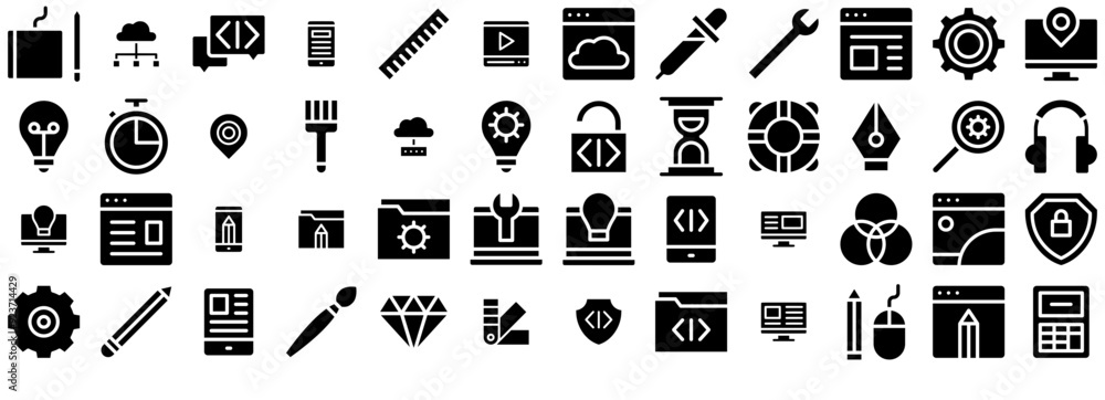 Poster a collection of web design 2 fill icons collection isolated silhouette solid icons including setup,c