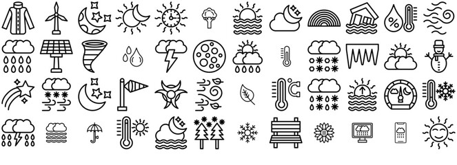 Set Of Weathe Isolated Silhouette Solid Icons With Wind,Snow,Weather,Sun,Rain Business Infographic Elements Logo Vector Illustration