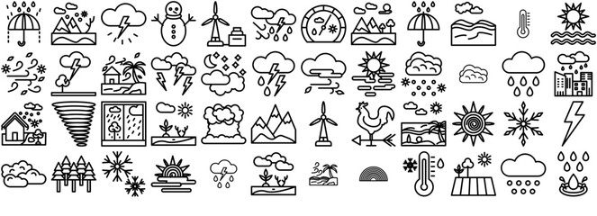 Set Of Weather And Climate Icons Web Header Banner Design Containing Cold-Weather,Weather,Rain,Storm,Winter Pictograms And Infographics Design Elements Vector Illustration