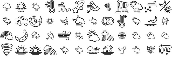 Set Of Linear Weather And Season Isolated Silhouette Solid Icons With Season,Cloud,Sun,Weather,Moon Vector Illustration Linear Pictogram Pack