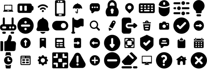 Mega Set Of Vector Ui Essential Solid Icons Silhouette Vector Logo Design Containing Remove,Direction,Arrow,Protection,Delete Vector Icon Set Linear Pictogram Pack