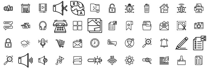 A Collection Of Ui Essential Icon Line Style Icons Web Header Banner Design Containing Message,Music,File,Data,Ui Solid Icon Collection. Vector Illustration