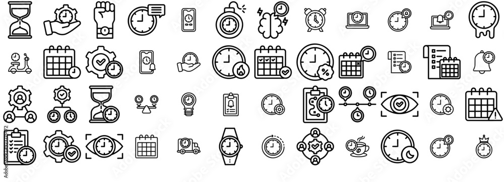 Poster set of time management icons web header banner design containing clock,timer,time,management,watch v