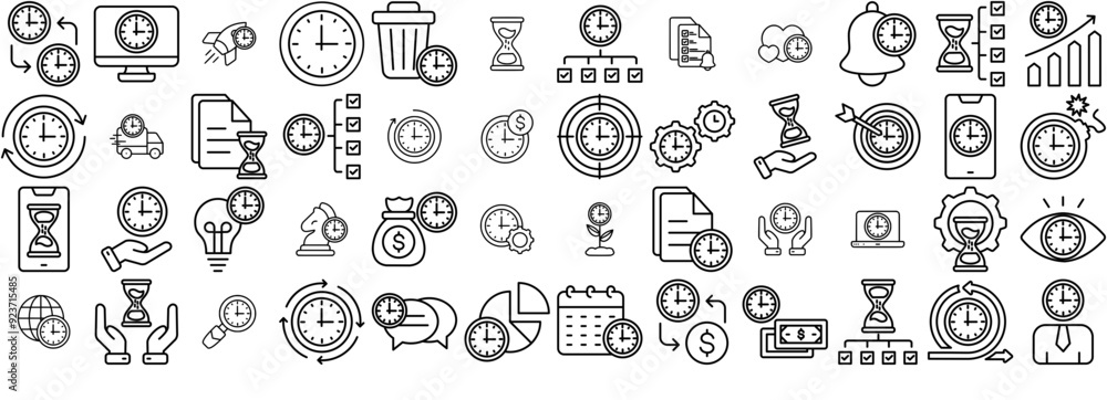 Poster a collection of time management vector symbols apps, websites ui designs suitable for schedule,timer