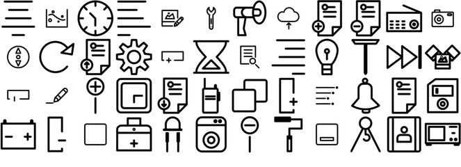 A Collection Of Tools Icons Silhouette Vector Logo Design Containing Grid,Document,Paper,Page,Sheet Simple Black Style Symbol Sign For Apps And Website, Vector Illustration