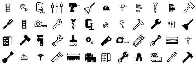 A Collection Of Tools Furniture Icons Silhouette Vector Logo Design Containing Toolkit,Tools,Tool,Screwdriver,Furniture Simple Black Style Symbol Sign For Apps And Website, Vector Illustration