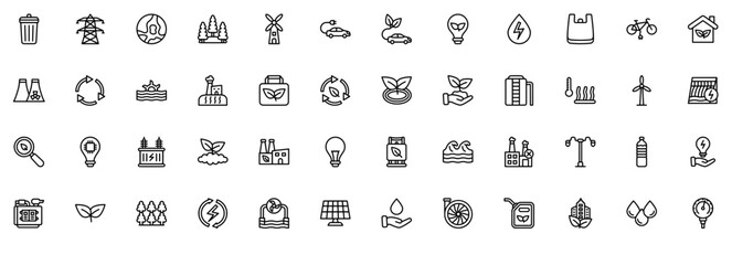 Set Of Sustainable Energy Thick Line Icons Isolated Silhouette Solid Icons With Energy,Ecology,Nature,Water,Power Set Vector Flat Line Icons