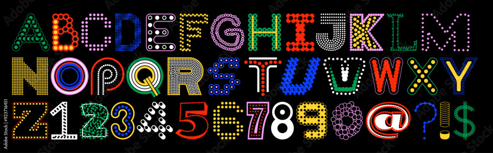 Fototapete a random ransom-style vector alphabet font with a mix of linear speck letters. each figure features 