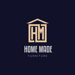 The Power of a HM Letter  Logo Initial letter hm, mh, m, h elegant and luxury Initial with Rectangular frame minimal monogram logo design vector template