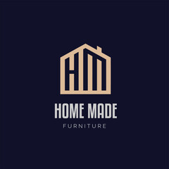 The Power of a HM Letter  Logo Initial letter hm, mh, m, h elegant and luxury Initial with Rectangular frame minimal monogram logo design vector template