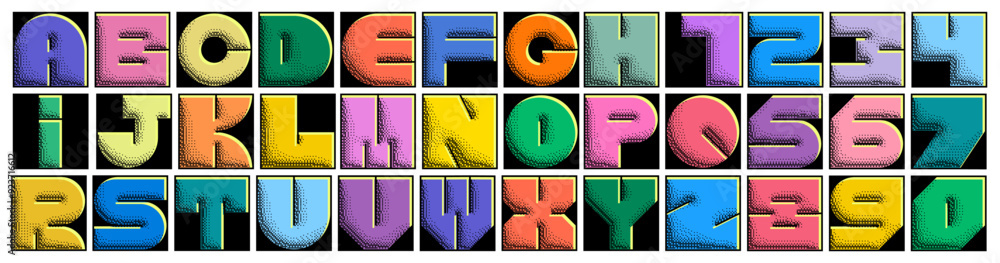 Fototapete vibrant 3d retro font with a colorful pop art style and halftone texture. perfect for playful and cr