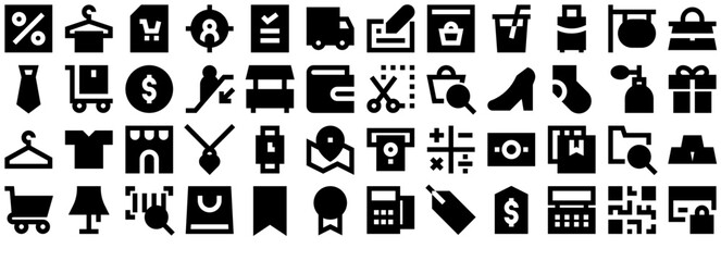 Set Of Shopping Retail Glyph 24 Px Icons Web Header Banner Design Containing Package,Shop,Fashion,Bag,Shopping Vector Illustration Linear Pictogram Pack