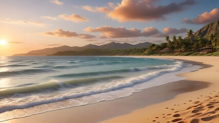Obraz premium Stunning Scenic Natural Landscape | Picturesque Beach at Sunset with Gentle Waves and Soft Sand or Panoramic Mountain View with Rugged Peaks and Lush Greenery 