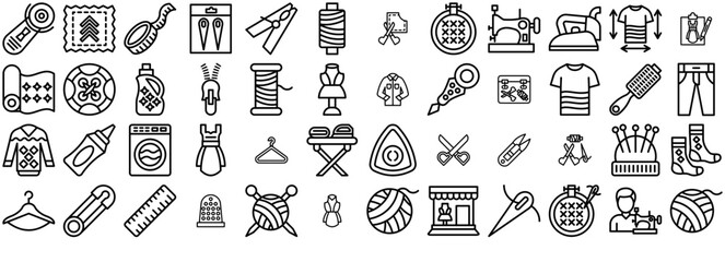 Mega Set Of Vector Sewing Icons Silhouette Vector Logo Design Containing Sewing,Clothing,Fabric,Craft,Garment Vector Illustration Linear Pictogram Pack