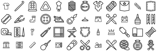 Set Of Sewing Icons Silhouette Vector Logo Design Containing Tool,Clothing,Clothes,Sewing,Fashion Solid Icon Collection. Vector Illustration