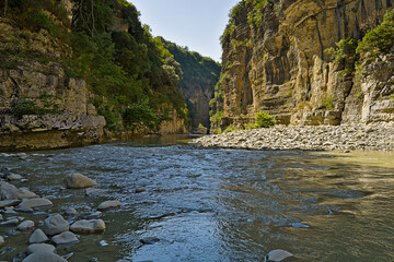 Osumi Canyon in Albania seen at river lever