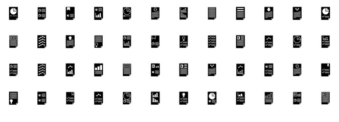 Mega Set Of Vector Reports Glyph Icons Collection Isolated Silhouette Solid Icons Including Data,Report,Document,Page,Paper Vector Icon Set Linear Pictogram Pack