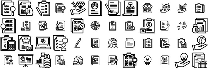 Mega Set Of Vector Report Analysis Vector Symbols Apps, Websites Ui Designs Suitable For Report,Statistics,Clipboard,Business,Document Vector Icons Illustration Collection