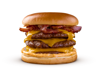 Triple Bacon Cheeseburger isolated on transparent background	