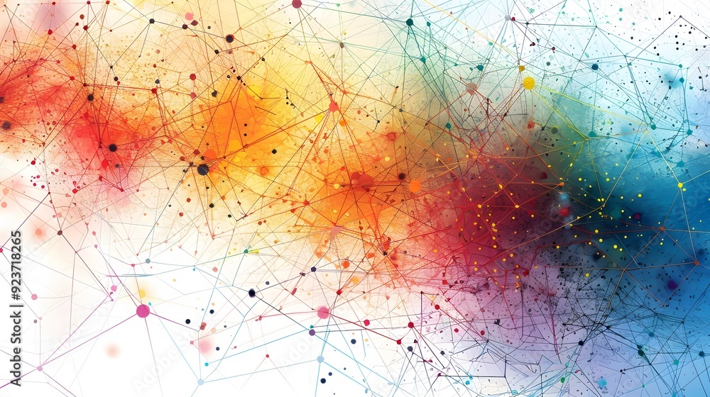 Poster a complex web of interconnected lines and nodes representing the compounding of biases across multip