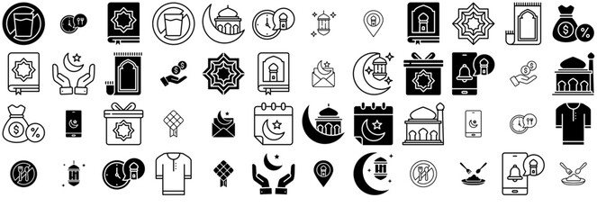A Collection Of Ramadan Icons Collection Isolated Silhouette Solid Icons Including Muslim,Islam,Ramadan,Fasting,Cultures Vector Illustration Linear Pictogram Pack